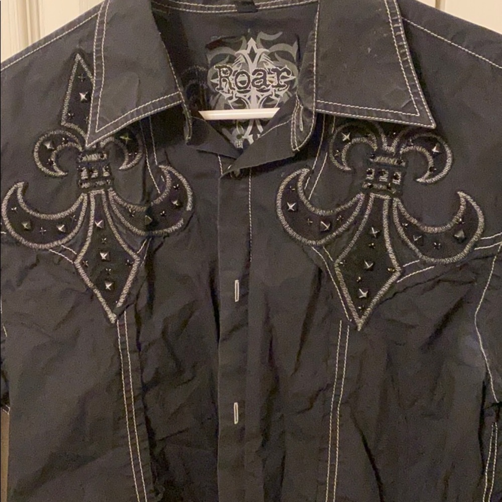 Black Studded Roar Long Sleeve Button Up (L)